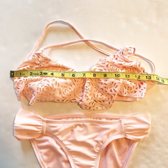 XHILERATION Pink Lace Overlay Bikini Two Piece Set Swimsuit Womens Small - Picture 5 of 10